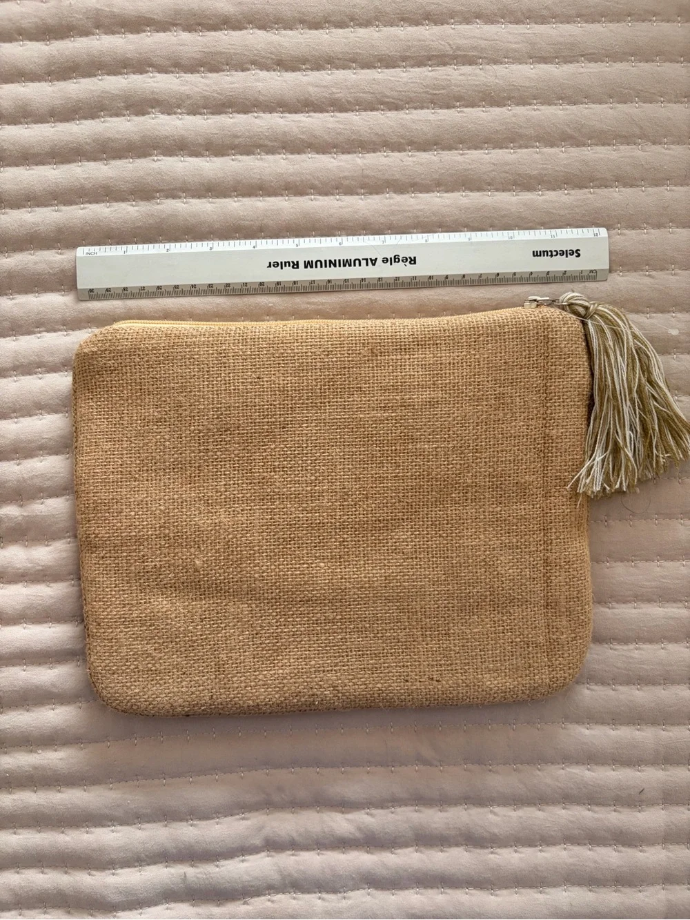 NEW Embroidered Tropical Palm & Flamingo Pouch - Beige with Teal Accents